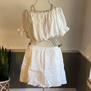 White Lace and Polkadot Skirt Set CottageCore Bohemian Country Coastal Vacation